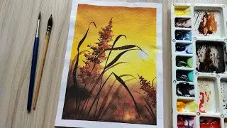 Beautiful sunset painting with watercolor | Paint with David