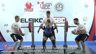 World Junior Record Classic Squat with 178 kg by Jade Jacob FRA in 57 kg class