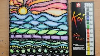 (Tutorial) WATERCOLOR & PUFF PAINT Sunset - Stained Glass Painting Series