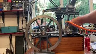 Stuart Major Model Beam Engine trial run on solid wooden workbench