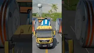 Large Log Cargo Truck & Bus vs Bollards crash #shorts #beamngdrive #viralshort