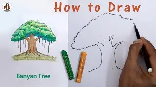 How to Draw Banyan Tree easy | National tree of India in oil pastel color | Step by Step drawing