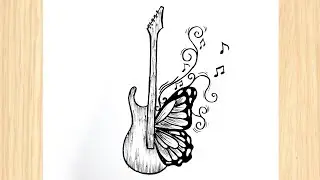 How to draw a guitar tattoo || Guitar drawing
