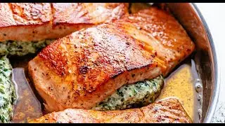 Creamy Spinach Stuffed Salmon In Garlic Butter