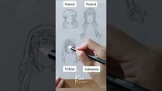 Indonesia vs France vs Poland vs Türkiye - How to draw anime hair - different countries #howtodraw