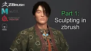 Part 1: Sculpting face skin cloth armor gauntlet in zbrush timelapse tutorial