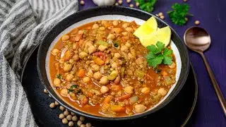 Vegan Harira Moroccan Chickpea and Lentil Soup