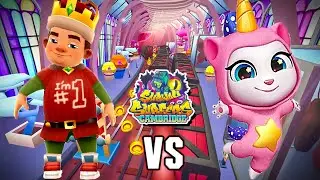 EPIC BATTLE!  - Talking Tom Gold Run VS Subway Surfers