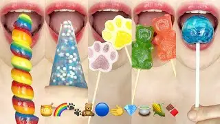 asmr EMOJI FOOD HONEY CANDY MUKBANG 🍯🌈🐾🧸🔵🫲💎🍵🌽🍫 꿀 캔디 이모지 먹방 eating sounds