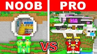 NOOB VS PRO: SAFEST MOUNTAIN FAMILY House Build Challenge in Minecraft