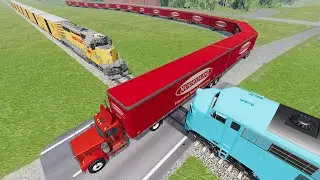 Long Giant Truck Accidents on Rail and Train is Coming #97 | BeamNG Drive