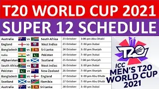 ICC T20 World Cup 2021: Super 12's round full schedule, groups, fixtures, venues, and timings.
