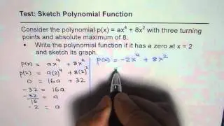 Find Unknown Coefficient Factor and Sketch Polynomial with Three Turning Points ax^4 + 8x^2