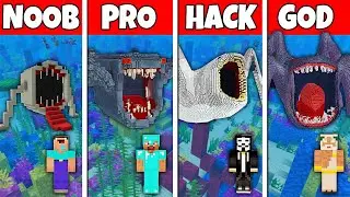 Minecraft Battle: NOOB vs PRO vs HACKER vs GOD! SEA EATER BUILD CHALLENGE in Minecraft