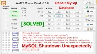 [Solved] XAMPP: MySQL Shut Down Unexpectedly | Repair the Corrupted MySQL Database