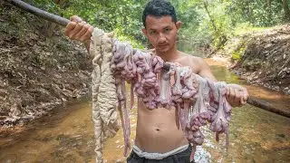 Cooking Pig Intestine Recipe In Forest & Eating So Delicious