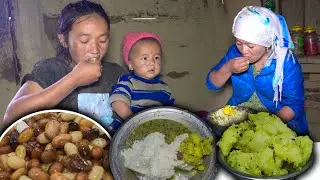 Potato Fry recipe and Beans Lentils Curry with Rice || Village style cooking & eating | Village vlog