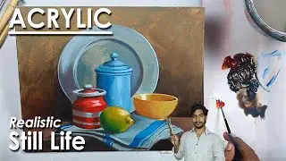 Realistic Still life Composition Acrylic - Dishes and Drapery | step by step | Supriyo