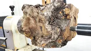 Wood Turning  Root !! Epoxy resin art in stone...【木工旋盤】職人技でエポキシレジンと木の根の花瓶を作る！