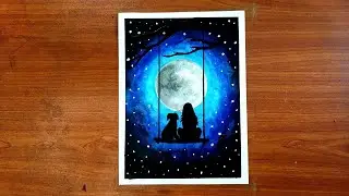 How to drawing moonlight scenery | Scenery drawing with oil pastel and poster color @StateArtist