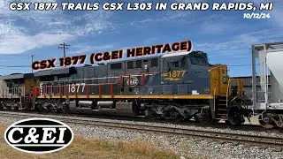 10/12/24 - CSX #1877, the C&EI Heritage Unit trails L303 in Grand Rapids, MI!