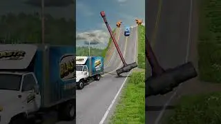 School Bus & Police Bus vs Giant Hammer - BeamNG.Drive