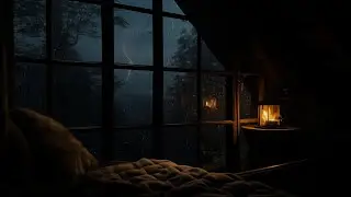 Deep Sleep in Cozy Cabin Ambience with Rain and Thunderstorm | Rain for Sleep, Relax