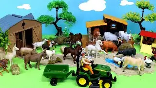 Farm Pond Diorama with Barn Animal Figurines