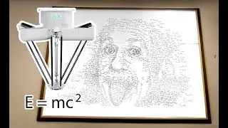 Einstein's Iconic Pose Drawn with E=mc^2 using Delta X S robot