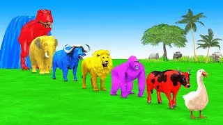 Paint Animals Duck Cow Gorilla Lion Buffalo Elephant Dinosaur Fountain Crossing Animal Game New