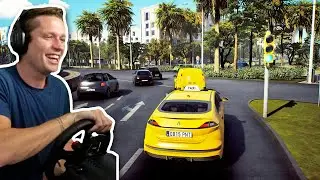 Taxi Life: A City Driving Simulator - Part 2 - Playing with a Wheel Setup!