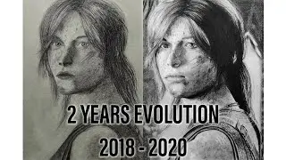 Lara Croft : Tomb Raider | Speed Drawing charcoal portrait | 2 years evolution