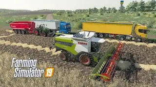 FS19 Первая пробная уборка урожая на карте Кошмак,  Claas Lexion 7700, Fendt 1050, Scania V8, MAN