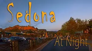 Driving beautiful Uptown Sedona, Arizona at sunset during Christmas in December 2020!