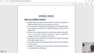 Symbol Table Basics