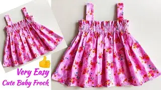 Very Easy Baby Frock Cutting and stitching with Elastic Yoke | Baby Frock