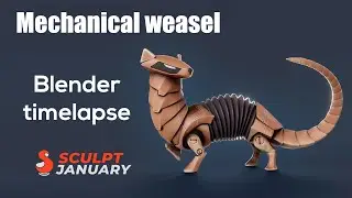 Blender sculpting and shading timelapse | Mechanical weasel | 2.82 alpha