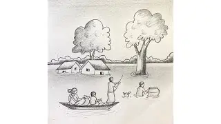 Simple and easy flood scenery drawing with pencil