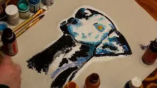 Рисунок акрилом на ватмане. Далматинец.  Drawing with acrylic paints dalmatian.