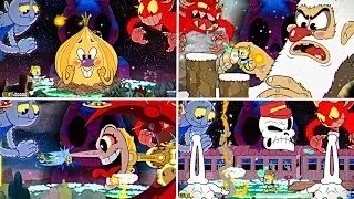 Cuphead + DLC - All Bosses With The Devil N Angel Secret Boss Co-op Fights