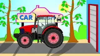 ☼ Traktor and Car Wash |  Bazylland  - Red Tractor and Colorful Animation For Children