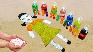 EXPERIMENT : How to make Rainbow SQUID GAME from Coca Cola, Fanta, 7Up & other Sodas VS MENTOS