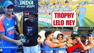 Shubman Gill gave winning trophy to Riyan Parag, Tushar Deshpande Abhishek Sharma after IND WON |