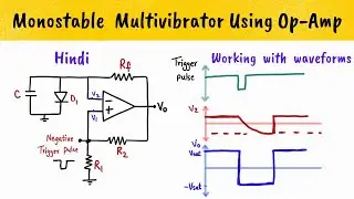 Monostable multivibrator using opamp in Hindi - Concept, Circuit, Working, Waveforms