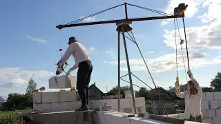 Простой самодельный подъёмный кран для укладки блоков