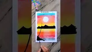 How do you color a sunset with soft pastel/Easy sunset drawing/ sunset scenery #shorts.