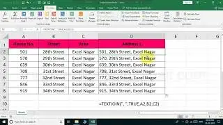 How to use TEXTJOIN formula to combine address data separated by comma in MS Excel 2016 Office 365