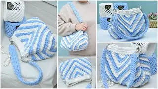 A beautiful pattern for a handbag. A crochet bag of T-shirt yarn