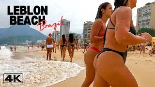 🇧🇷 4K Walking on Leblon Beach among many beautiful people | Beach walk