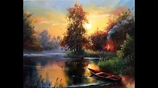 #19 How to Draw a Sunset with Oil. The Simplest Technique of Drawing a Landscape